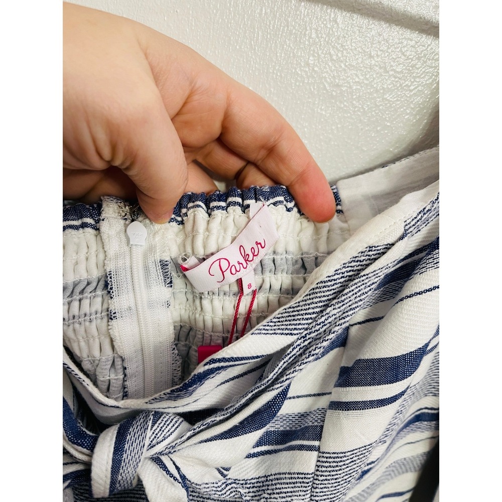NWT Parker Bahama Aquarius Stripe Off-the-Shoulder Tiered Dress Size 8 Preppy - Picture 4 of 5